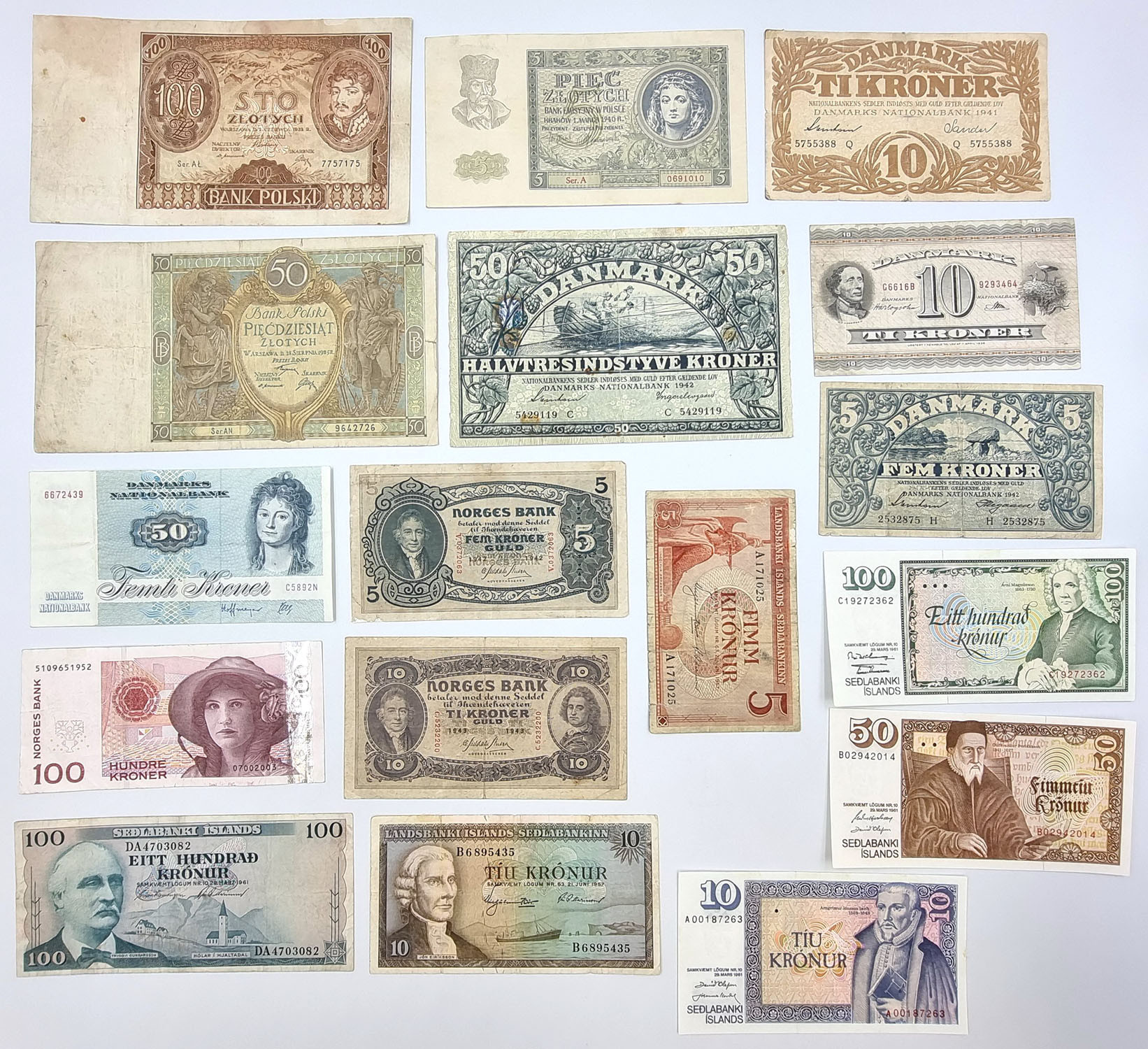 Dania, Norwegia, Turcja, Polska, banknoty, zestaw 30 sztuk